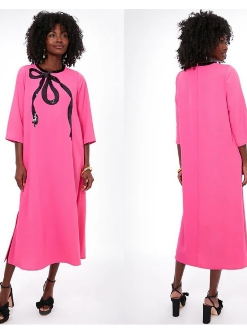 Tuckernuck Hot Pink Midi Dress with Black Bow Detail